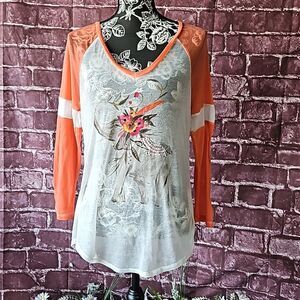 Almost Famous Super Soft Good Luck Elephant Baseball Style Top size med